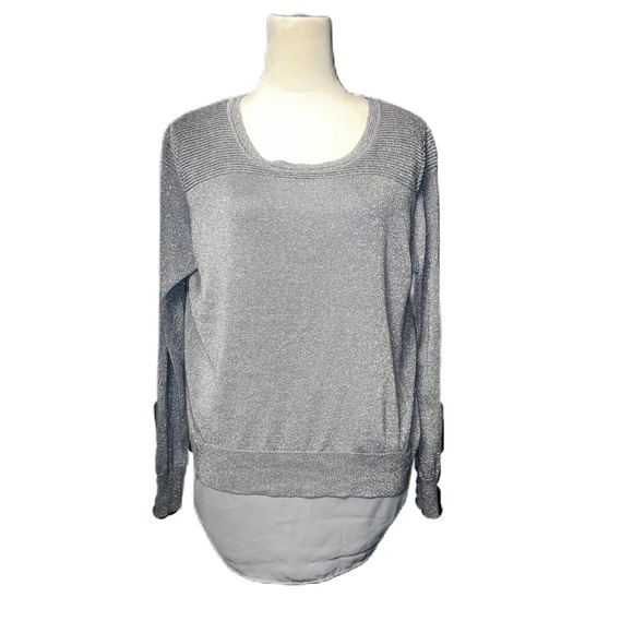 Joseph A Sweaters - Joseph A. Silver Metallic Tunic Sweater